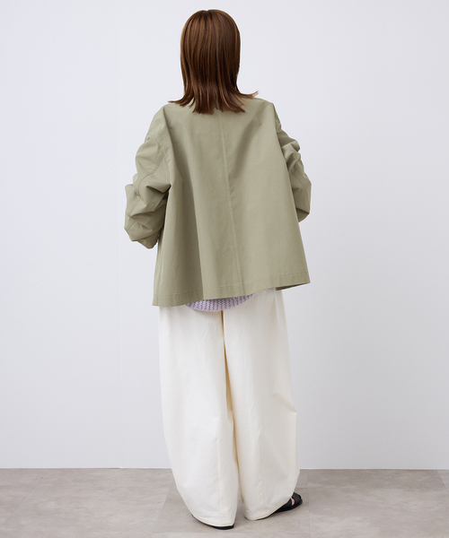 Traditional Weatherwear（トラディショナルウェザーウェア）の「TRADITIONAL WEATHERWEAR SLOBE別注 LINTON N/C SHORT（ノーカラーコート・レディース・カーキ・34/32）」の8枚目の写真