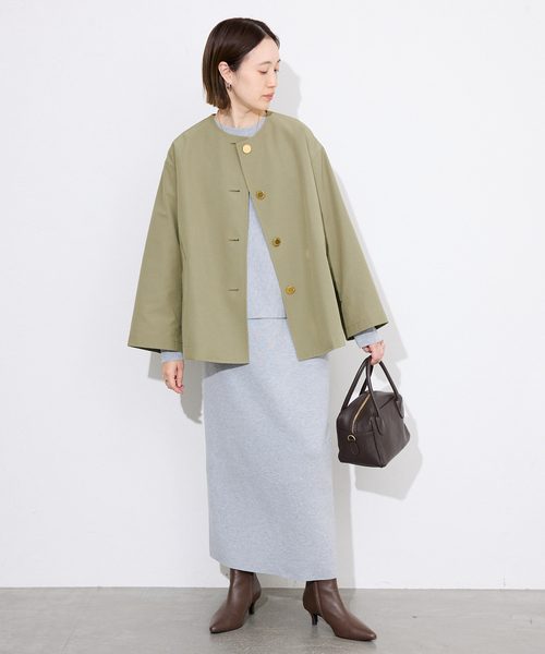 Traditional Weatherwear（トラディショナルウェザーウェア）の「TRADITIONAL WEATHERWEAR SLOBE別注 LINTON N/C SHORT（ノーカラーコート・レディース・カーキ・34/32）」の13枚目の写真