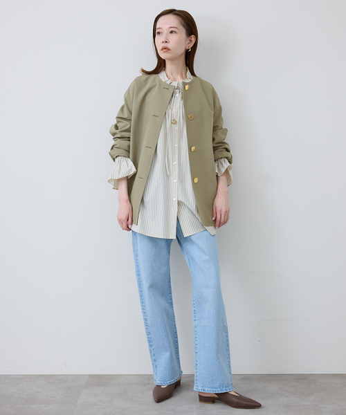 Traditional Weatherwear（トラディショナルウェザーウェア）の「TRADITIONAL WEATHERWEAR SLOBE別注 LINTON N/C SHORT（ノーカラーコート・レディース・カーキ・34/32）」の16枚目の写真