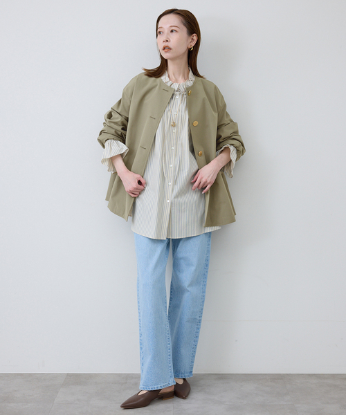 Traditional Weatherwear（トラディショナルウェザーウェア）の「TRADITIONAL WEATHERWEAR SLOBE別注 LINTON N/C SHORT（ノーカラーコート・レディース・カーキ・34/32）」の17枚目の写真