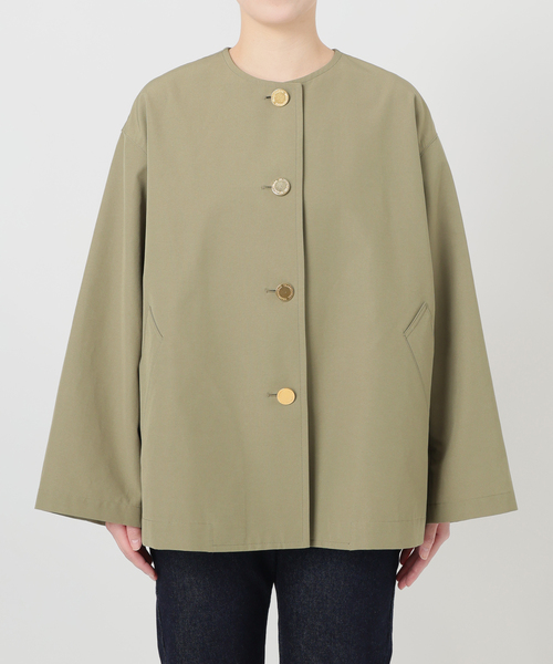 Traditional Weatherwear（トラディショナルウェザーウェア）の「TRADITIONAL WEATHERWEAR SLOBE別注 LINTON N/C SHORT（ノーカラーコート・レディース・カーキ・34/32）」の19枚目の写真