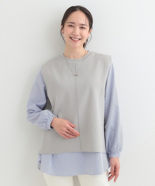 SHOO・LA・RUE(シューラルー)の「【洗濯機可/2点セット/S-LL】着回し自在 きれい見え ニットベスト+ブラウス(ニット/セーター・レディース・ダークブラウン・03/02/01/04)」の7枚目の写真