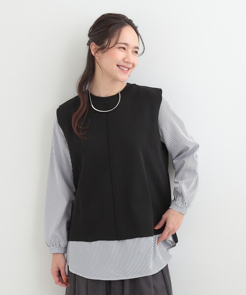 SHOO・LA・RUE(シューラルー)の「【洗濯機可/2点セット/S-LL】着回し自在 きれい見え ニットベスト+ブラウス(ニット/セーター・レディース・ダークブラウン・03/02/01/04)」の14枚目の写真