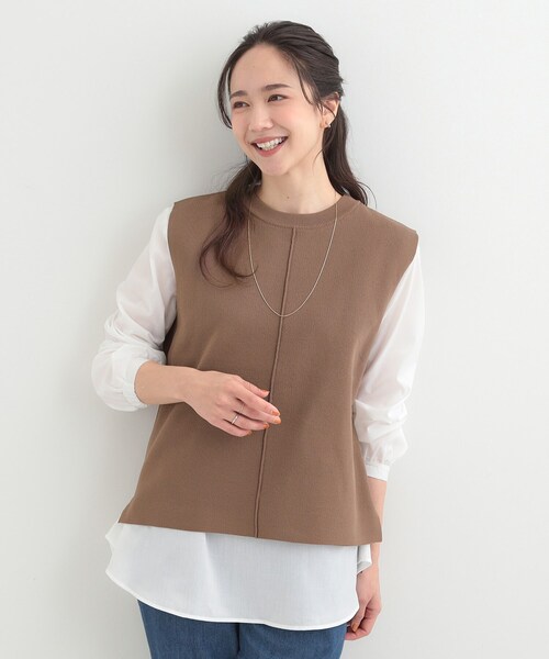 SHOO・LA・RUE(シューラルー)の「【洗濯機可/2点セット/S-LL】着回し自在 きれい見え ニットベスト+ブラウス(ニット/セーター・レディース・ダークブラウン・03/02/01/04)」の13枚目の写真