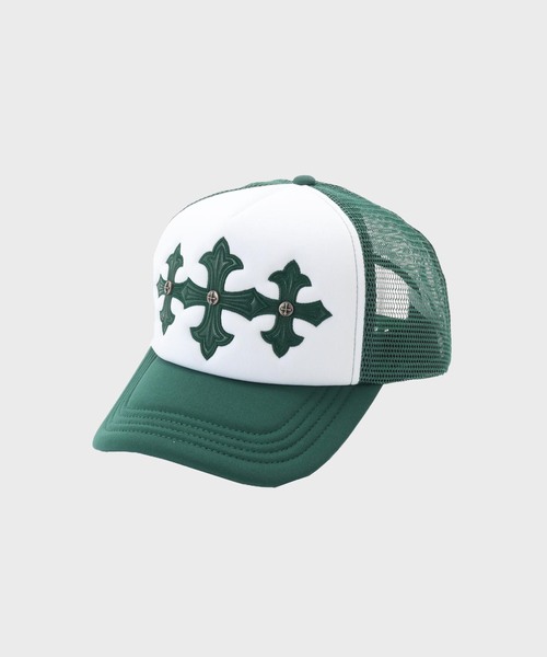 SUPPLIER（サプライヤー）の「SUPPLIER / サプライヤー Cross Leather Patch Mesh Cap（キャップ・メンズ・ピンク/グリーン・FREE）」の2枚目の写真
