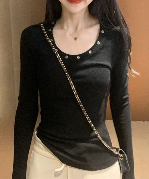 NANEA（ナネア）の「スタッズデザインワイドネックカットソー（Tシャツ/カットソー・レディース・ブラック/グレー/ホワイト・SMALL/MEDIUM/LARGE）」の13枚目の写真