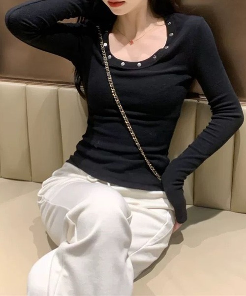 NANEA（ナネア）の「スタッズデザインワイドネックカットソー（Tシャツ/カットソー・レディース・ブラック/グレー/ホワイト・SMALL/MEDIUM/LARGE）」の14枚目の写真