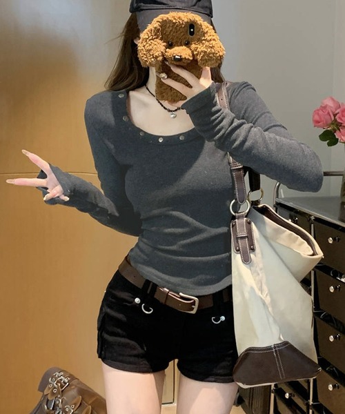 NANEA（ナネア）の「スタッズデザインワイドネックカットソー（Tシャツ/カットソー・レディース・ブラック/グレー/ホワイト・SMALL/MEDIUM/LARGE）」の20枚目の写真