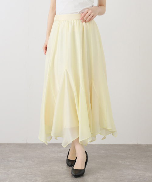 La TOTALITE（ラトータリテ）の「【洗える】シアーランダムヘムスカート（スカート・レディース・ネイビー/バーガンディー/イエロー・38/36）」の2枚目の写真