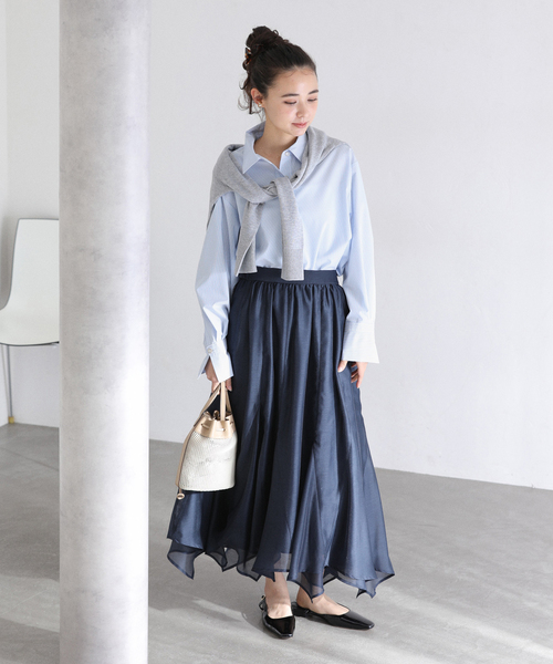 La TOTALITE（ラトータリテ）の「【洗える】シアーランダムヘムスカート（スカート・レディース・ネイビー/バーガンディー/イエロー・38/36）」の5枚目の写真