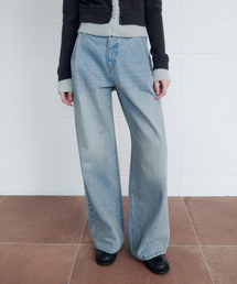 PINTUCK WIDE DENIM PANTS BLUE