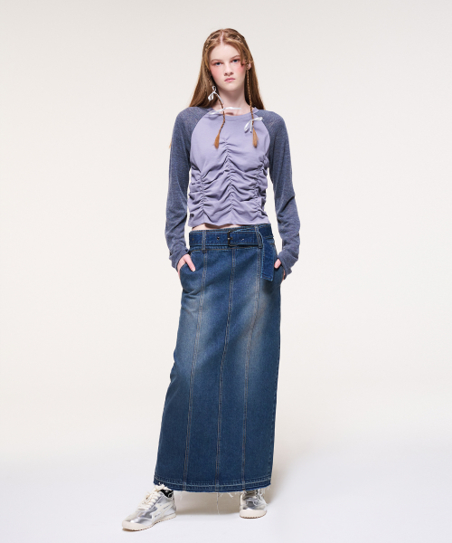 ETMON（エトモン）の「Wide Belt Long Denim Skirt, Blue（スカート・レディース・その他・M/S）」の2枚目の写真