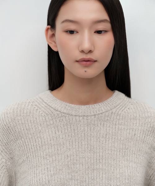 MUSINSA STANDARD WOMAN（ムシンサスタンダードウーマン）の「ウィメンズミックスドヤンクルーネックニット[オートミール]（ニット/セーター・レディース・その他・SMALL/MEDIUM/LARGE/X-SMALL）」の4枚目の写真