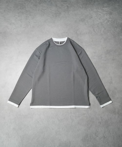 NO WAY(ノーウェイ)の「/ハニカムストレッチ レイヤード風Tシャツ/(Tシャツ/カットソー・レディース・ホワイト/グレー/ブラック・MEDIUM/LARGE)」の3枚目の写真