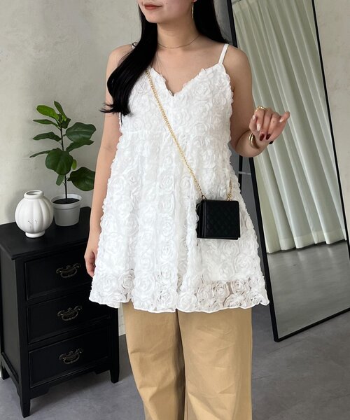 prose verse（プロズヴェール）の「3DフラワーVネックビスチェ（キャミソール・レディース・ブラック/オフホワイト・LARGE/MEDIUM）」の20枚目の写真