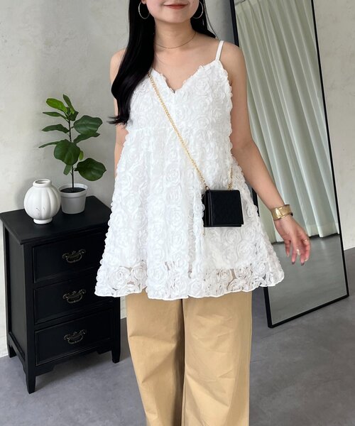 prose verse（プロズヴェール）の「3DフラワーVネックビスチェ（キャミソール・レディース・ブラック/オフホワイト・LARGE/MEDIUM）」の8枚目の写真