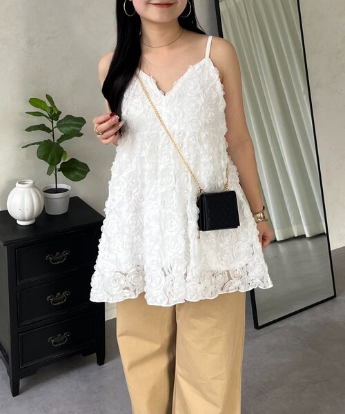 prose verse（プロズヴェール）の「3DフラワーVネックビスチェ（キャミソール・レディース・ブラック/オフホワイト・LARGE/MEDIUM）」の9枚目の写真