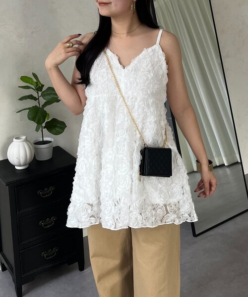 prose verse（プロズヴェール）の「3DフラワーVネックビスチェ（キャミソール・レディース・ブラック/オフホワイト・LARGE/MEDIUM）」の10枚目の写真