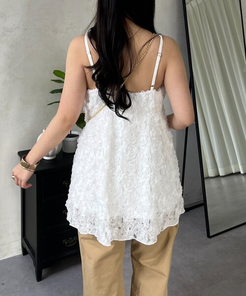 prose verse（プロズヴェール）の「3DフラワーVネックビスチェ（キャミソール・レディース・ブラック/オフホワイト・LARGE/MEDIUM）」の13枚目の写真