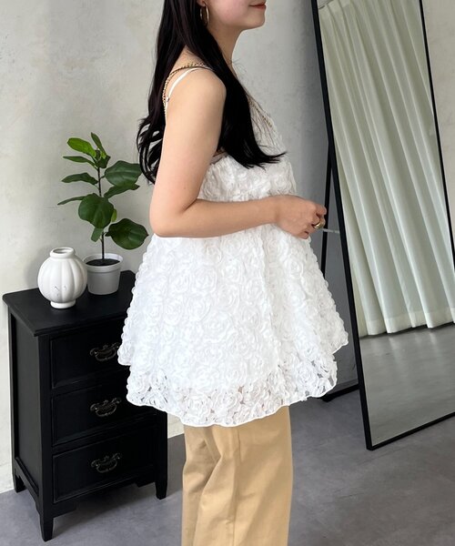 prose verse（プロズヴェール）の「3DフラワーVネックビスチェ（キャミソール・レディース・ブラック/オフホワイト・LARGE/MEDIUM）」の14枚目の写真