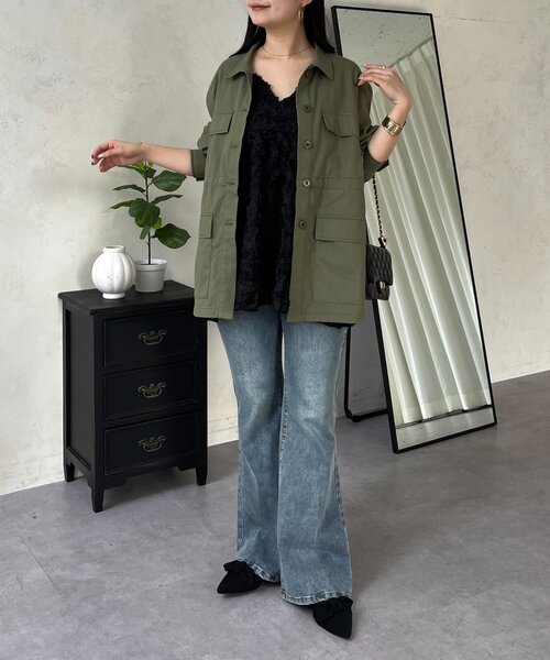 prose verse（プロズヴェール）の「3DフラワーVネックビスチェ（キャミソール・レディース・ブラック/オフホワイト・LARGE/MEDIUM）」の4枚目の写真