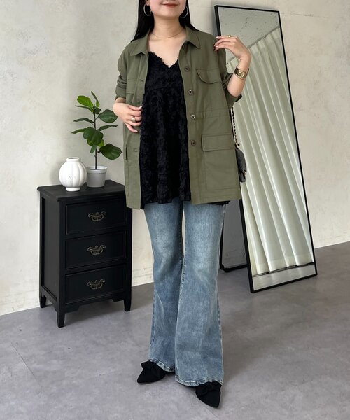 prose verse（プロズヴェール）の「3DフラワーVネックビスチェ（キャミソール・レディース・ブラック/オフホワイト・LARGE/MEDIUM）」の5枚目の写真