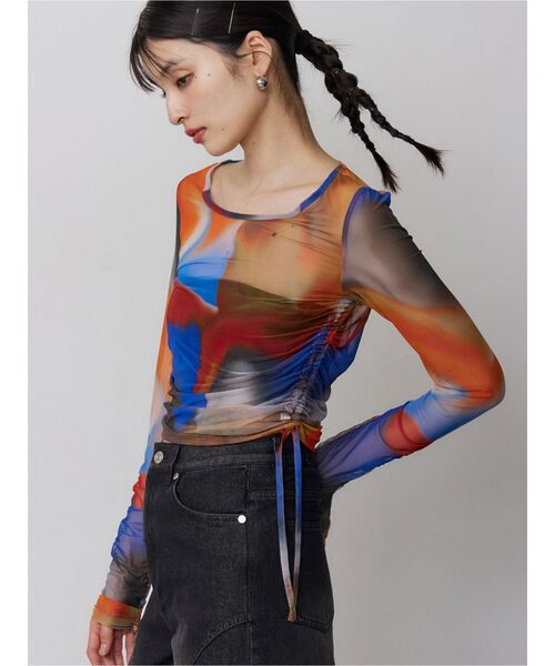 MURUA（ムルーア）の「シアートップス（Tシャツ/カットソー・レディース・オレンジ/ブラウン/ブルー・FREE）」の3枚目の写真