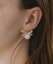 【LA MUe】ニッケルフリー リボン×パール ピアス