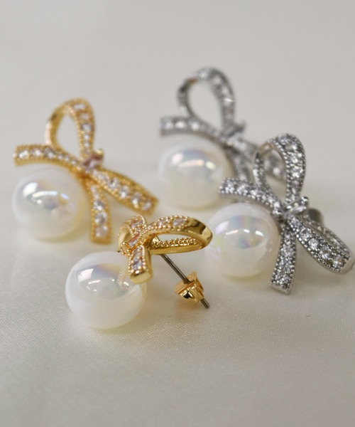 LA MUe(ラミュー)の「【LA MUe】ニッケルフリー リボン×パール ピアス(ピアス(両耳用)・レディース・シルバー/ゴールド・FREE)」の17枚目の写真