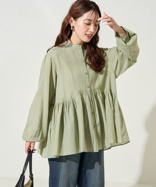 FREAK'S STORE(フリークスストア)の「限定展開 シアー ボイル フロント ボタン ギャザー ブラウス(シャツ/ブラウス・レディース・ブラウン/イエロー/オフホワイト/ブラック/ブルーグリーン/ライトブルー・フリ-)」の5枚目の写真