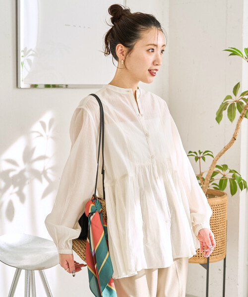 FREAK'S STORE(フリークスストア)の「限定展開 シアー ボイル フロント ボタン ギャザー ブラウス(シャツ/ブラウス・レディース・ブラウン/イエロー/オフホワイト/ブラック/ブルーグリーン/ライトブルー・フリ-)」の17枚目の写真