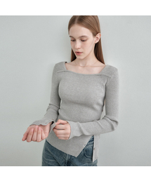 MONGDOL（モンドル）の「スクエアネックレイヤード斜めボタンリブニットトップ MDKT123_6 Colors（ニット/セーター）」