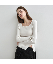 MONGDOL（モンドル）の「スクエアネックレイヤード斜めボタンリブニットトップ MDKT123_6 Colors（ニット/セーター）」