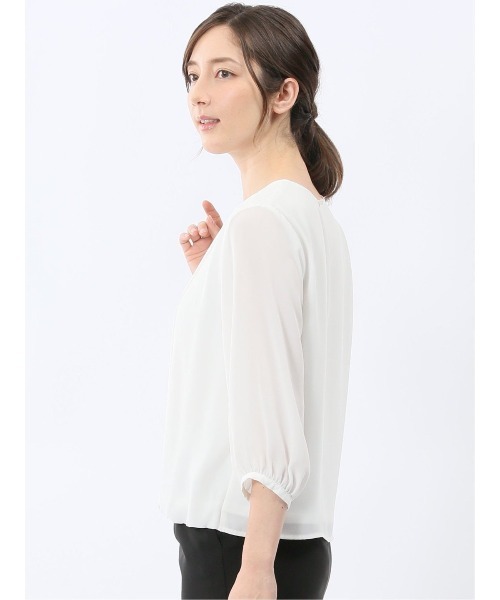 m.f.editorial（エムエフエディトリアル）の「【オフィス 綺麗目 裏地付き】m.f.エディトリアル レディース 消しプリーツ 7分袖 プルオーバー ブラウス（シャツ/ブラウス・レディース・ネイビー/パープル系その他/アイボリー・LARGE/MEDIUM）」の21枚目の写真