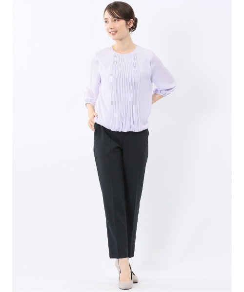 m.f.editorial（エムエフエディトリアル）の「【オフィス 綺麗目 裏地付き】m.f.エディトリアル レディース 消しプリーツ 7分袖 プルオーバー ブラウス（シャツ/ブラウス・レディース・ネイビー/パープル系その他/アイボリー・LARGE/MEDIUM）」の10枚目の写真
