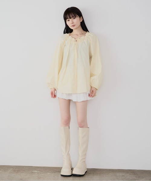 ROOPTOKYO(ループトウキョウ)の「フリルギャザーネック シャツブラウス(シャツ/ブラウス・レディース・ホワイト/ピンク/イエロー/ライトブルー・FREE)」の8枚目の写真