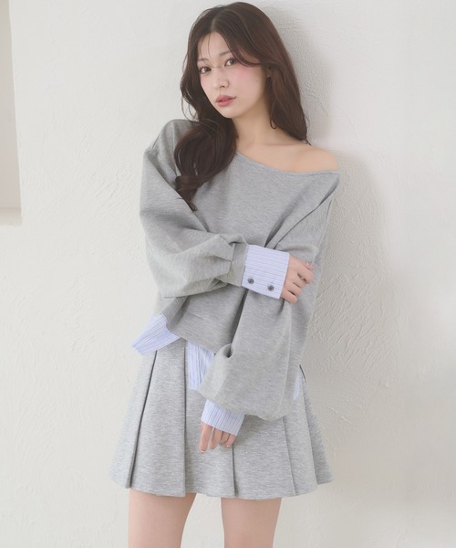 Ambre Neige（アンブルネージュ）の「punch fake layered tops / ポンチフェイクレイヤードトップス（Tシャツ/カットソー・レディース・アイボリー/ライトピンク/グレー・FREE）」の2枚目の写真