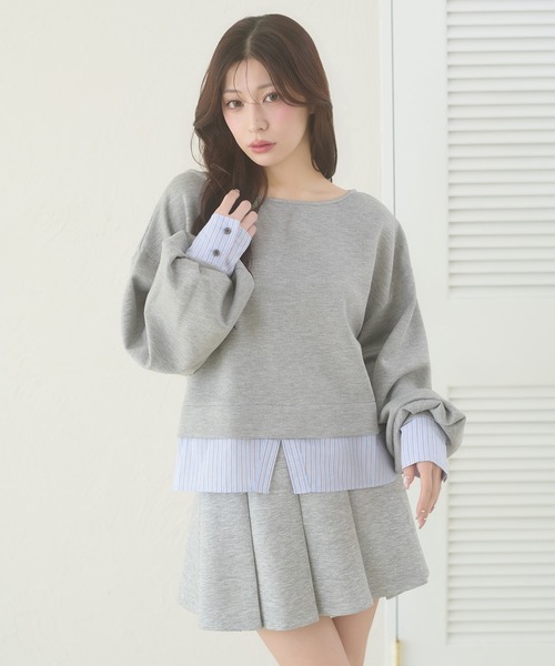 Ambre Neige（アンブルネージュ）の「punch fake layered tops / ポンチフェイクレイヤードトップス（Tシャツ/カットソー・レディース・アイボリー/ライトピンク/グレー・FREE）」の14枚目の写真