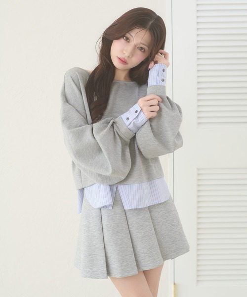 Ambre Neige（アンブルネージュ）の「punch fake layered tops / ポンチフェイクレイヤードトップス（Tシャツ/カットソー・レディース・アイボリー/ライトピンク/グレー・FREE）」の16枚目の写真