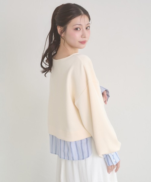 Ambre Neige（アンブルネージュ）の「punch fake layered tops / ポンチフェイクレイヤードトップス（Tシャツ/カットソー・レディース・アイボリー/ライトピンク/グレー・FREE）」の8枚目の写真