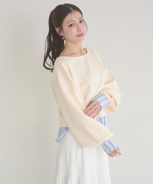 Ambre Neige（アンブルネージュ）の「punch fake layered tops / ポンチフェイクレイヤードトップス（Tシャツ/カットソー・レディース・アイボリー/ライトピンク/グレー・FREE）」の6枚目の写真