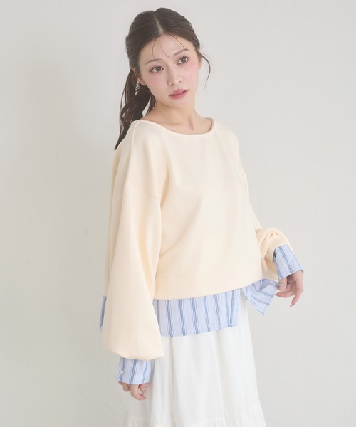 Ambre Neige（アンブルネージュ）の「punch fake layered tops / ポンチフェイクレイヤードトップス（Tシャツ/カットソー・レディース・アイボリー/ライトピンク/グレー・FREE）」の7枚目の写真