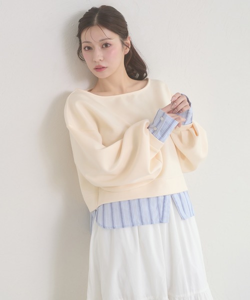 Ambre Neige（アンブルネージュ）の「punch fake layered tops / ポンチフェイクレイヤードトップス（Tシャツ/カットソー・レディース・アイボリー/ライトピンク/グレー・FREE）」の4枚目の写真