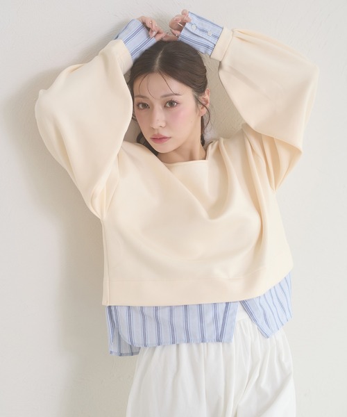 Ambre Neige（アンブルネージュ）の「punch fake layered tops / ポンチフェイクレイヤードトップス（Tシャツ/カットソー・レディース・アイボリー/ライトピンク/グレー・FREE）」の5枚目の写真