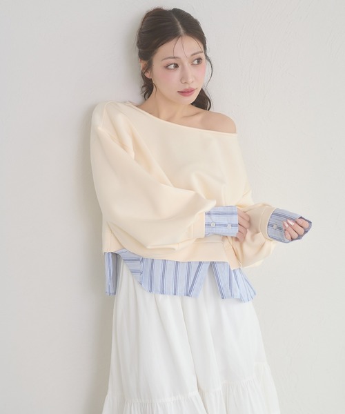 Ambre Neige（アンブルネージュ）の「punch fake layered tops / ポンチフェイクレイヤードトップス（Tシャツ/カットソー・レディース・アイボリー/ライトピンク/グレー・FREE）」の9枚目の写真