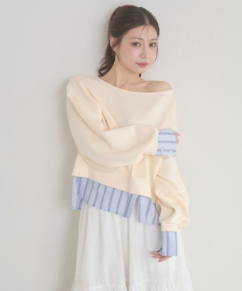 Ambre Neige（アンブルネージュ）の「punch fake layered tops / ポンチフェイクレイヤードトップス（Tシャツ/カットソー・レディース・アイボリー/ライトピンク/グレー・FREE）」の10枚目の写真