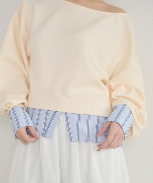 Ambre Neige（アンブルネージュ）の「punch fake layered tops / ポンチフェイクレイヤードトップス（Tシャツ/カットソー・レディース・アイボリー/ライトピンク/グレー・FREE）」の11枚目の写真