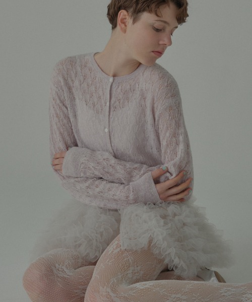 HONEY MI HONEY(ハニーミーハニー)の「sheer mohair tulle peplum cardigan(カーディガン/ボレロ・レディース・ラベンダー/ミント/ピンク/グレー/サックスブルー・FREE)」の1枚目の写真