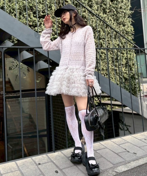 HONEY MI HONEY(ハニーミーハニー)の「sheer mohair tulle peplum cardigan(カーディガン/ボレロ・レディース・ラベンダー/ミント/ピンク/グレー/サックスブルー・FREE)」の7枚目の写真