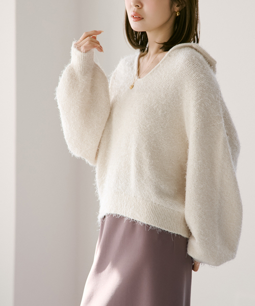 Noble（ノーブル）の「フェザーカノコスキッパーニット（ニット/セーター・レディース・ネイビー/アイボリー・FREE）」の18枚目の写真